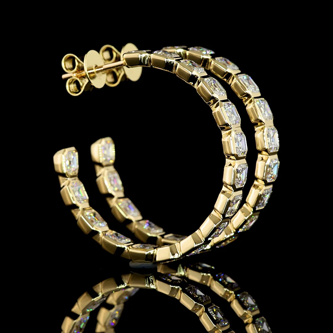 4.99 Cts 14k Yellow Gold Asscher Shape C Hoops Earring - Image 4