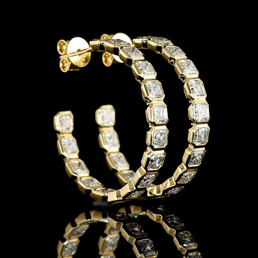 4.99 Cts 14k Yellow Gold Asscher Shape C Hoops Earring - Video