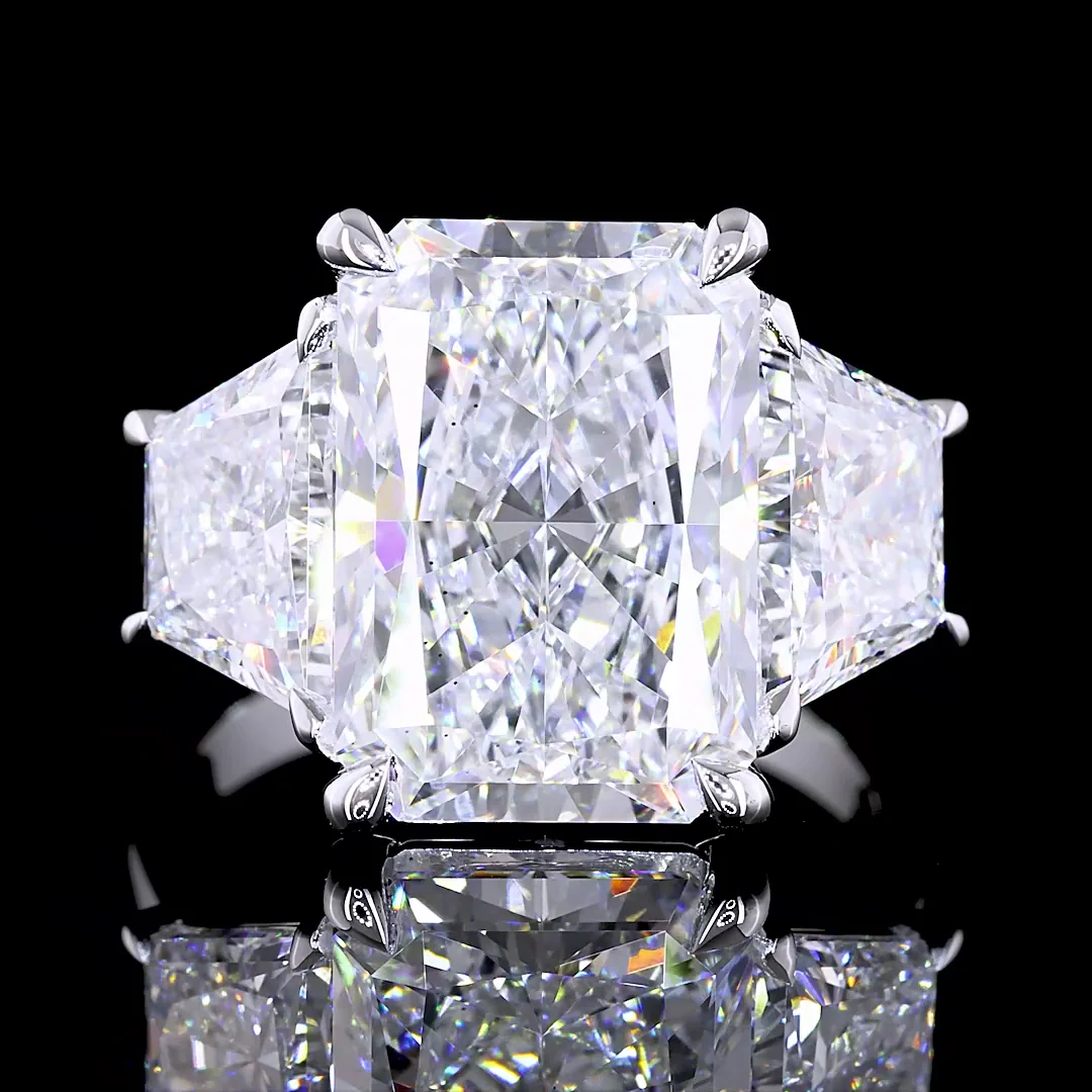 10.38 Cts 14k White Gold Radiant Shape 3 Stones Ring - Image 3