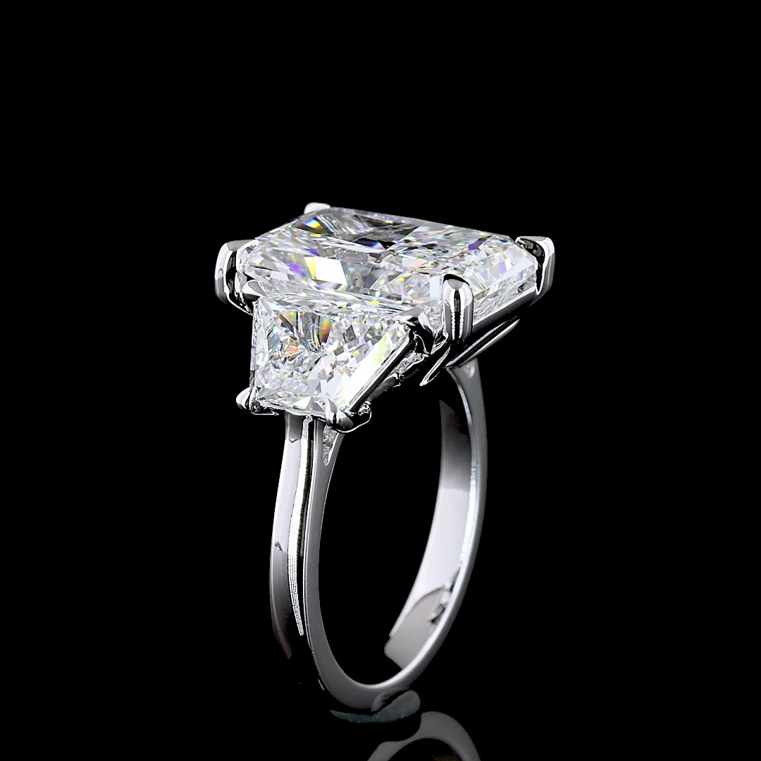 10.38 Cts 14k White Gold Radiant Shape 3 Stones Ring - Image 4