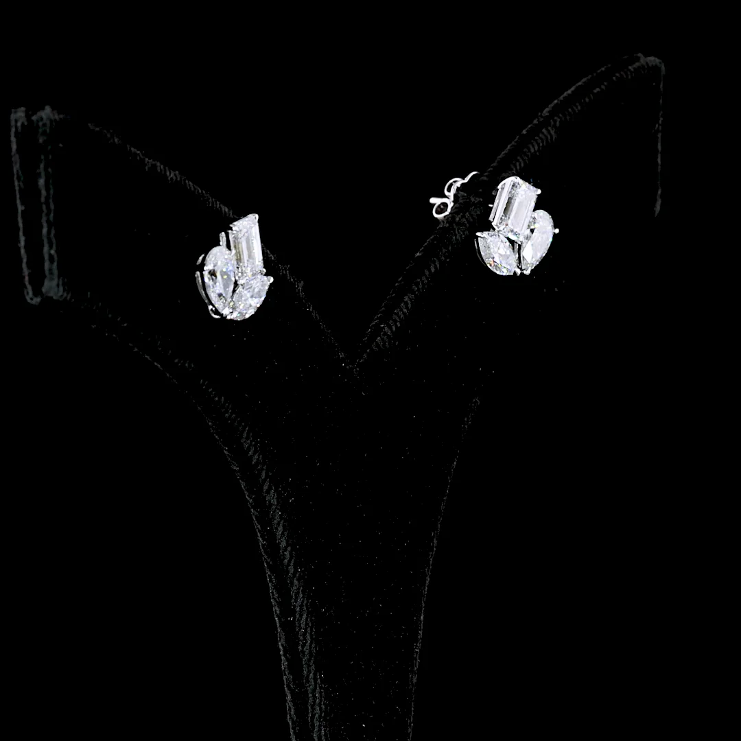 3 Cts 14k White Gold Mix Shape Studs Earring - Video