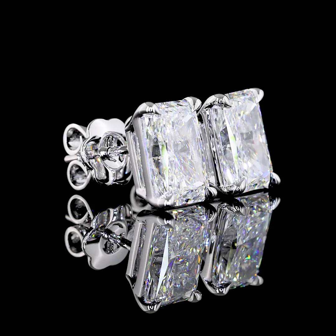 3.94 Cts 14k White Gold Radiant Shape Studs Earring - Video