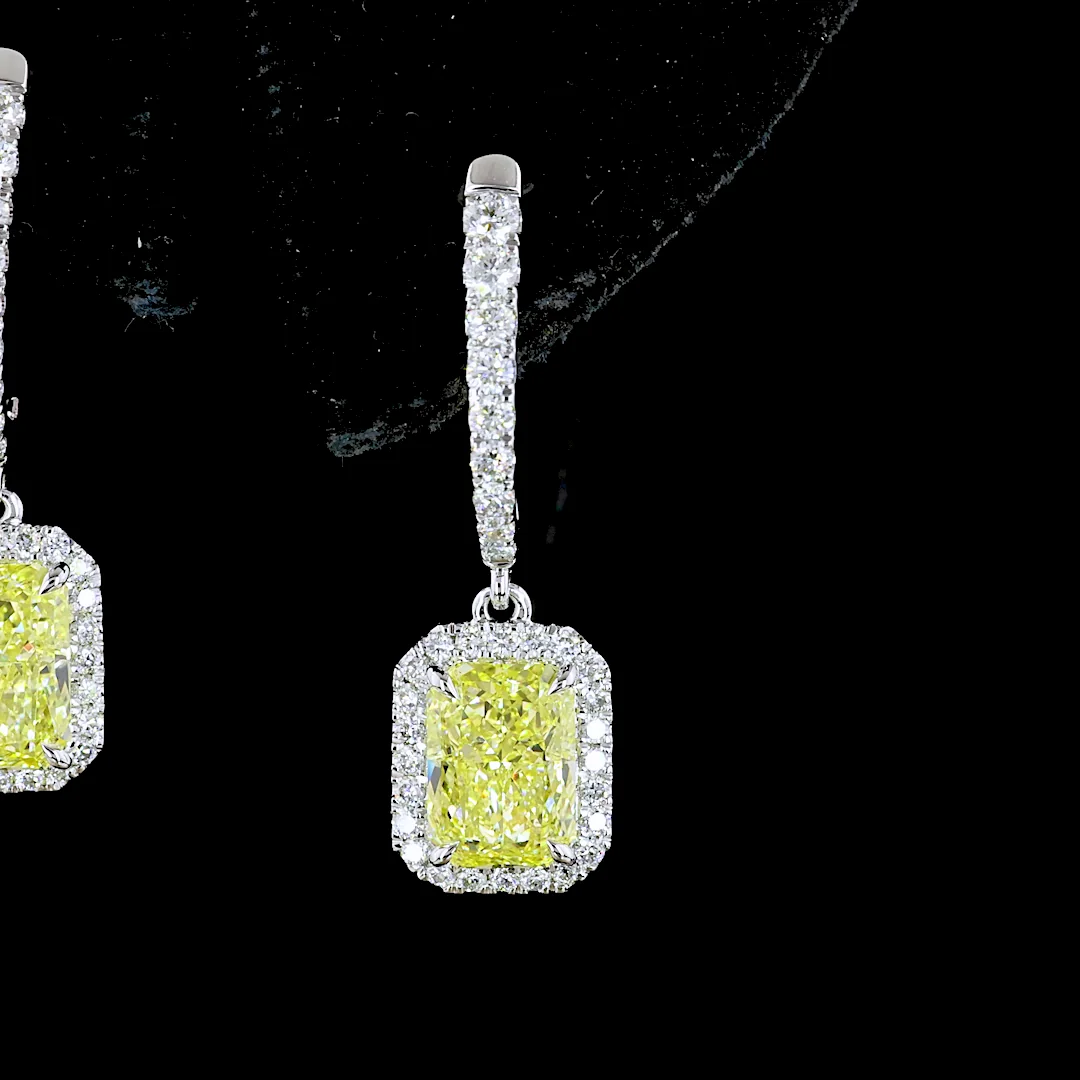 2.68 Cts 14k White Gold Radiant Shape Hanging Earring - Image 2