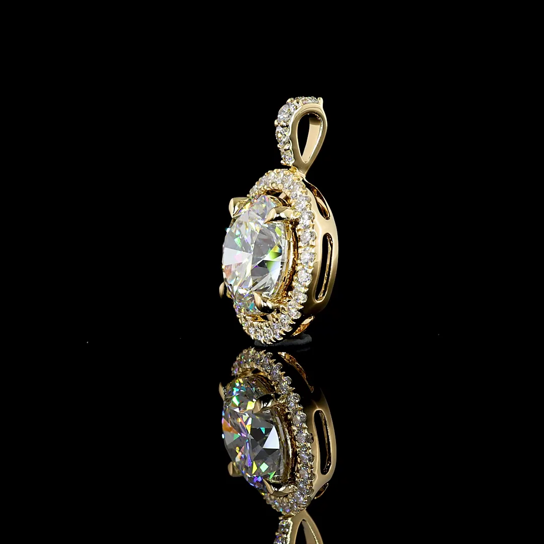 2.52 Cts 14k Yellow Gold Round Shape Halo Pendant - Image 4