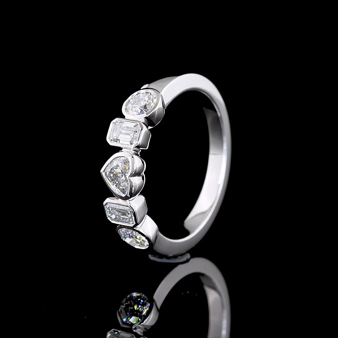 1.03 Cts 14k White Gold Heart Shape 5 Stones Eternity Band - Image 4