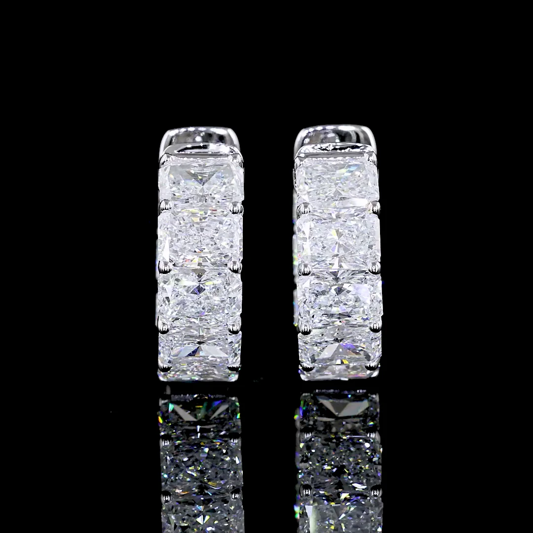 5.03 Cts 14k White Gold Radiant Shape Huggies Earring - Image 3
