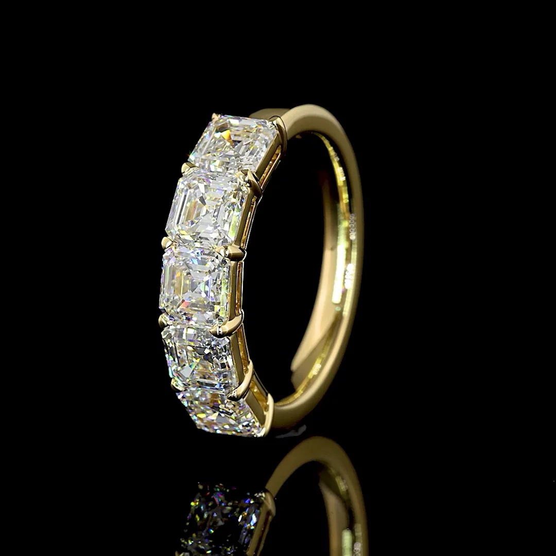 3.03 Cts 14k Yellow Gold Asscher Shape 5 Stones Eternity Band - Image 2