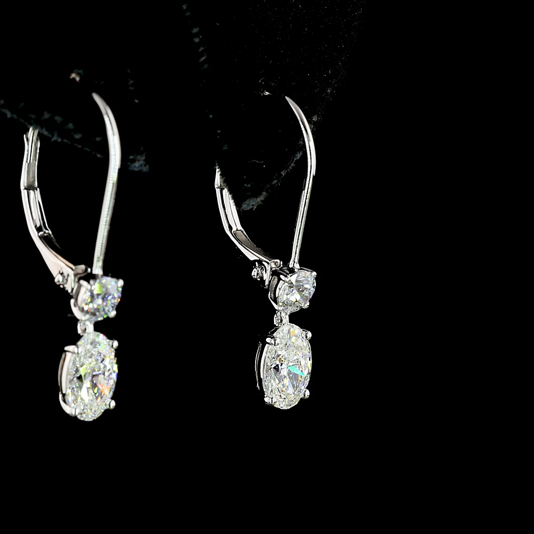 1.35 Cts 14k White Gold Oval Shape Hanging Earring - Image 2