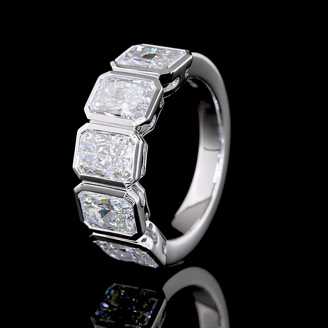 5.05 Cts 14k White Gold Radiant Shape 5 Stones Eternity Band - Image 4