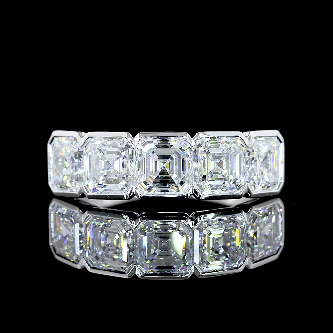 3.04 Cts 14k White Gold Asscher Shape 5 Stones Eternity Band - Video