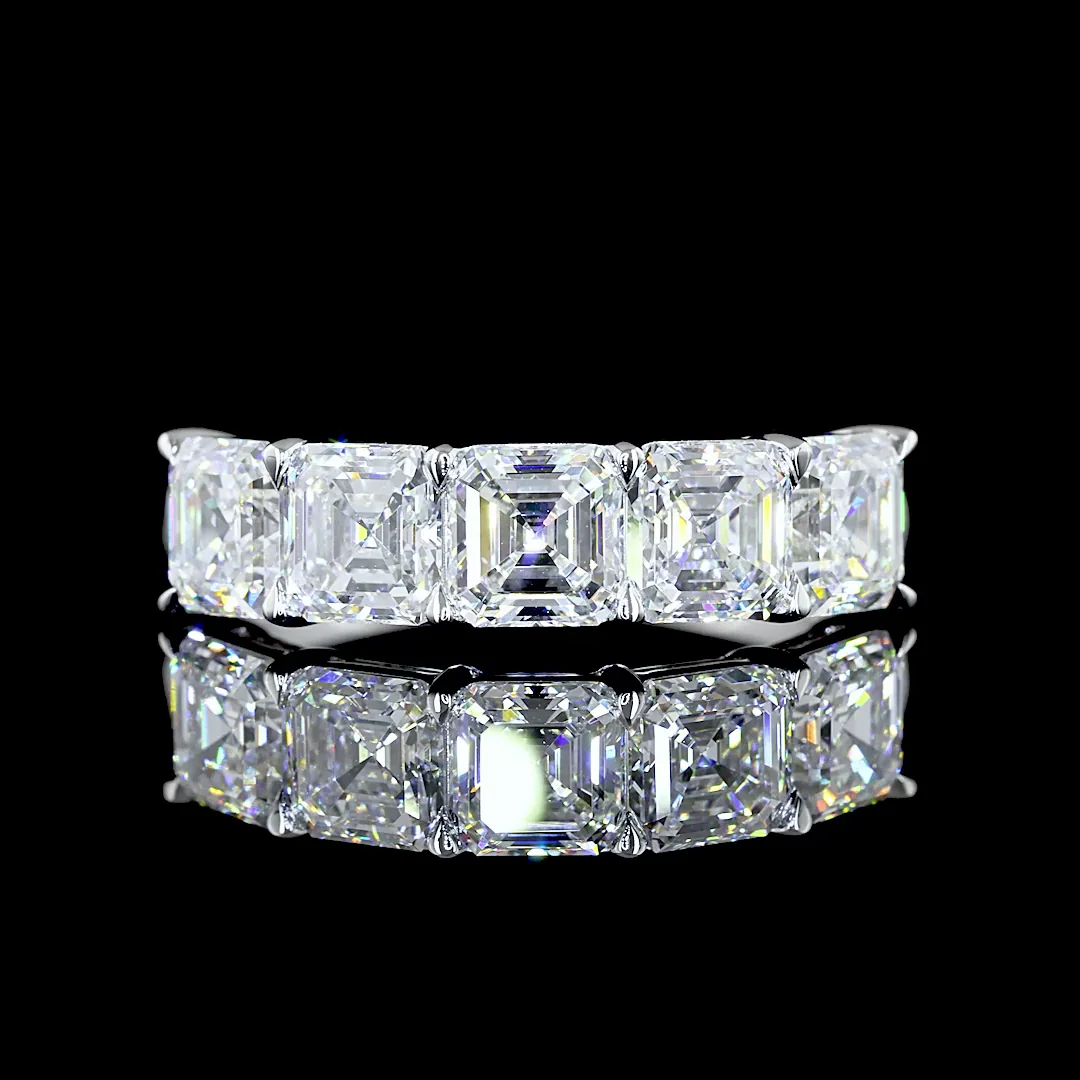 2.87 Cts 14k White Gold Asscher Shape 5 Stones Eternity Band - Video