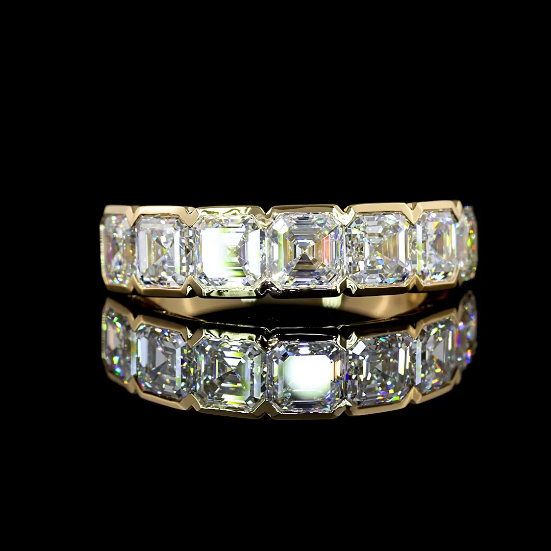 3.19 Cts 14k Yellow Gold Asscher Shape 7 Stones Eternity Band - Video