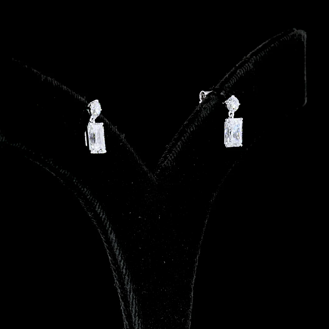 1.72 Cts 14k White Gold Radiant Shape Hanging Earring - Video