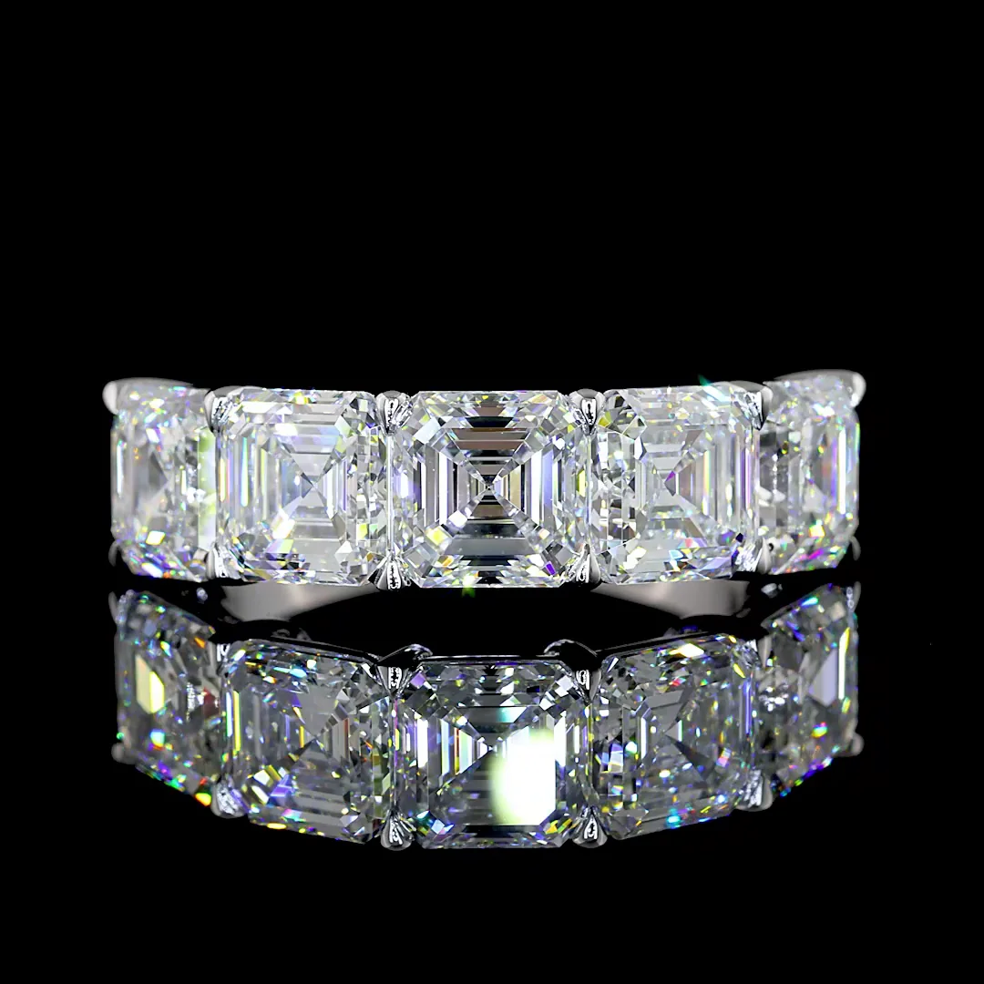 5.2 Cts 14k White Gold Asscher Shape 5 Stones Eternity Band - Video