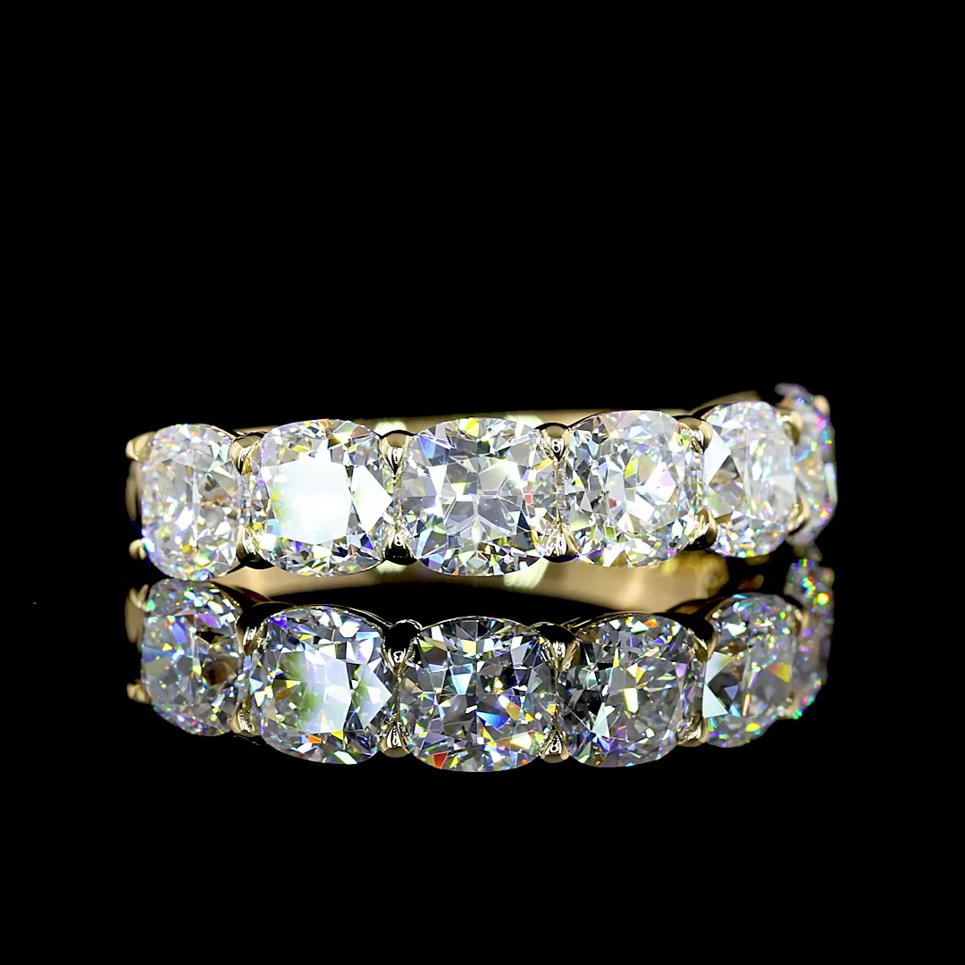 3.2 Cts 14k Yellow Gold Square Cushion Brilliant Shape 7 Stones Eternity Band - Video