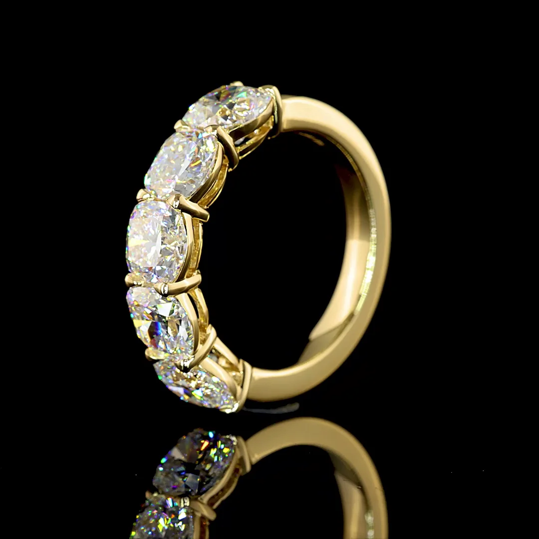 4.04 Cts 14k Yellow Gold Square Cushion Brilliant Shape 5 Stones Eternity Band - Image 4