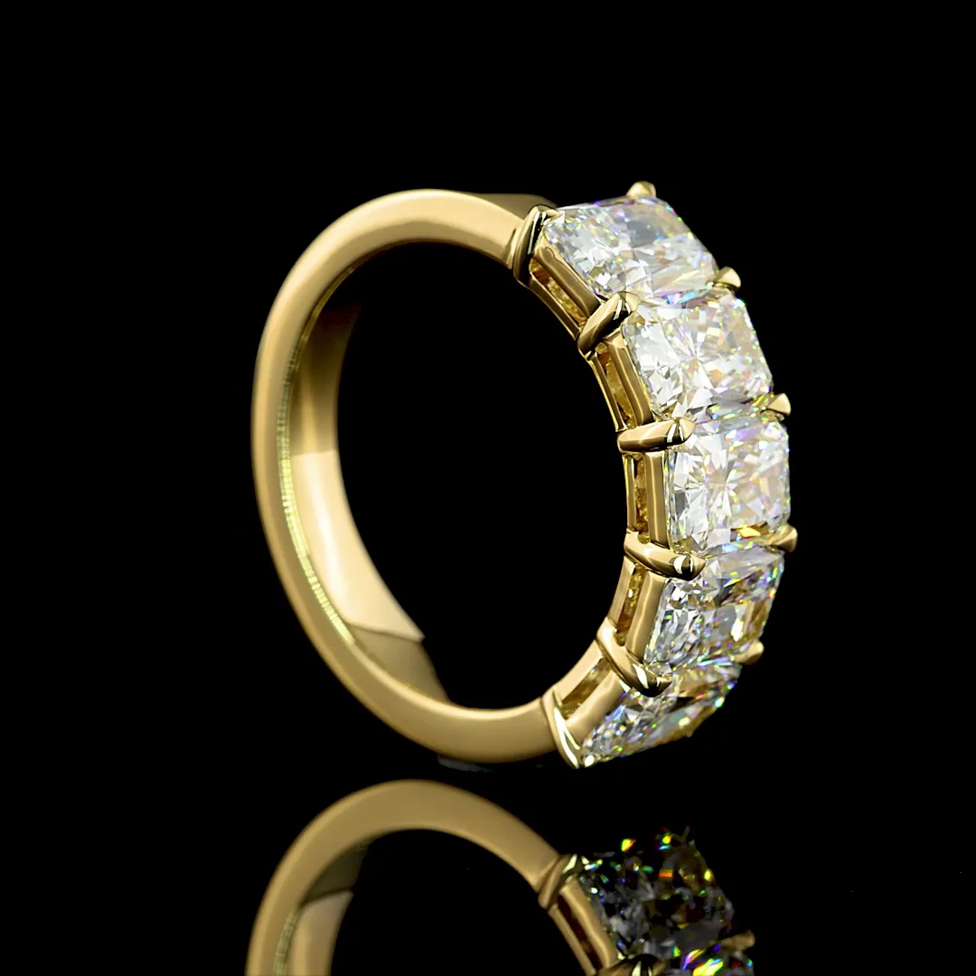 4.11 Cts 14k Yellow Gold Radiant Shape 5 Stones Eternity Band - Image 2