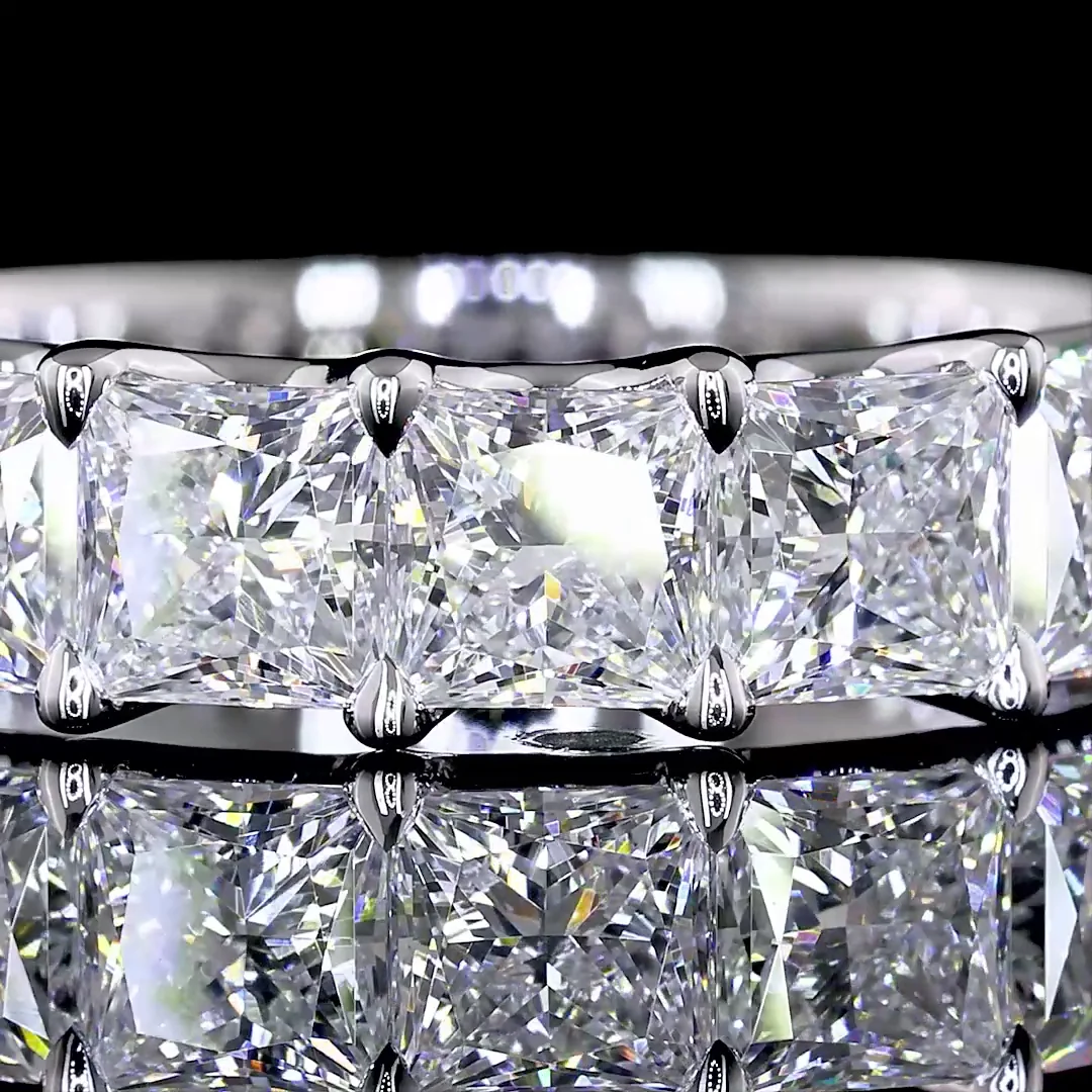 3.07 Cts 14k White Gold Princess Shape Half Eternity Eternity Band - Image 3