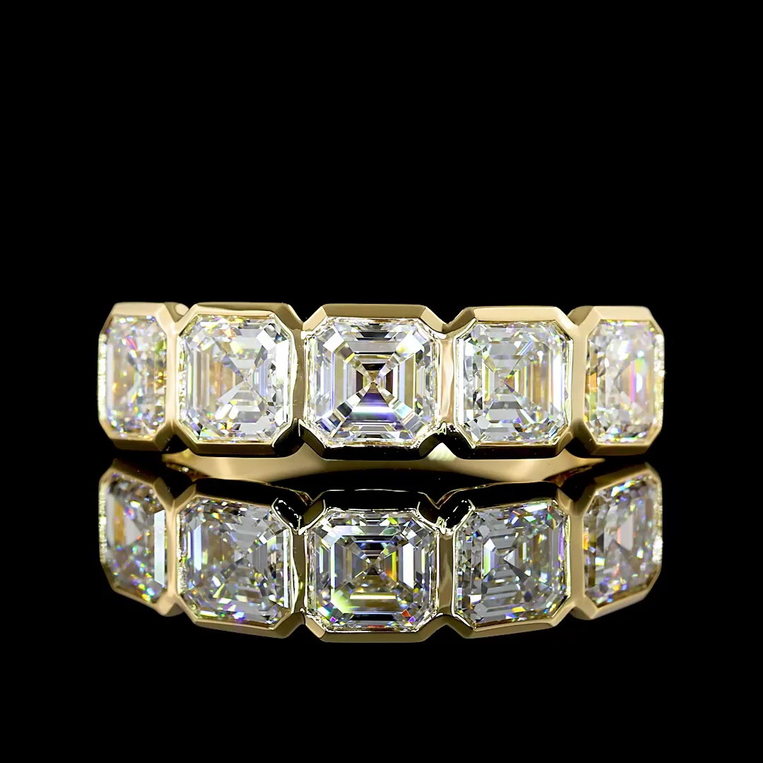 3.1 Cts 14k Yellow Gold Asscher Shape 5 Stones Eternity Band - Video