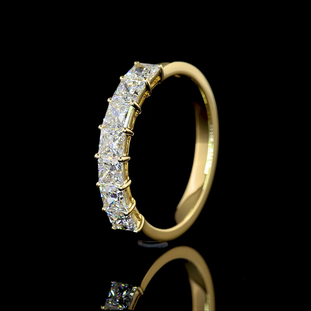 1.13 Cts 14k Yellow Gold Princess Shape 7 Stones Eternity Band - Image 4