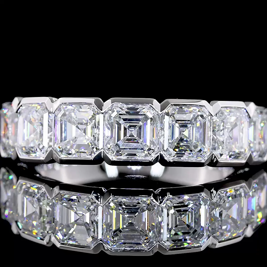 3.19 Cts 14k White Gold Asscher Shape 7 Stones Eternity Band - Image 3