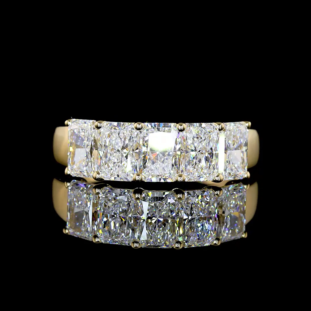 2.11 Cts 14k Yellow Gold Radiant Shape 5 Stones Eternity Band - Video