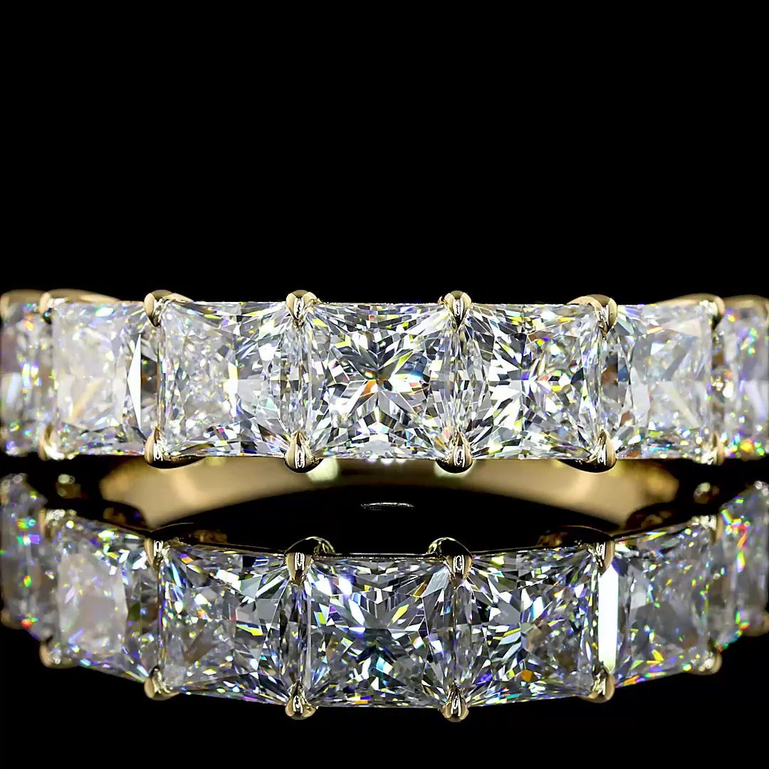 3.12 Cts 14k Yellow Gold Princess Shape 7 Stones Eternity Band - Image 3