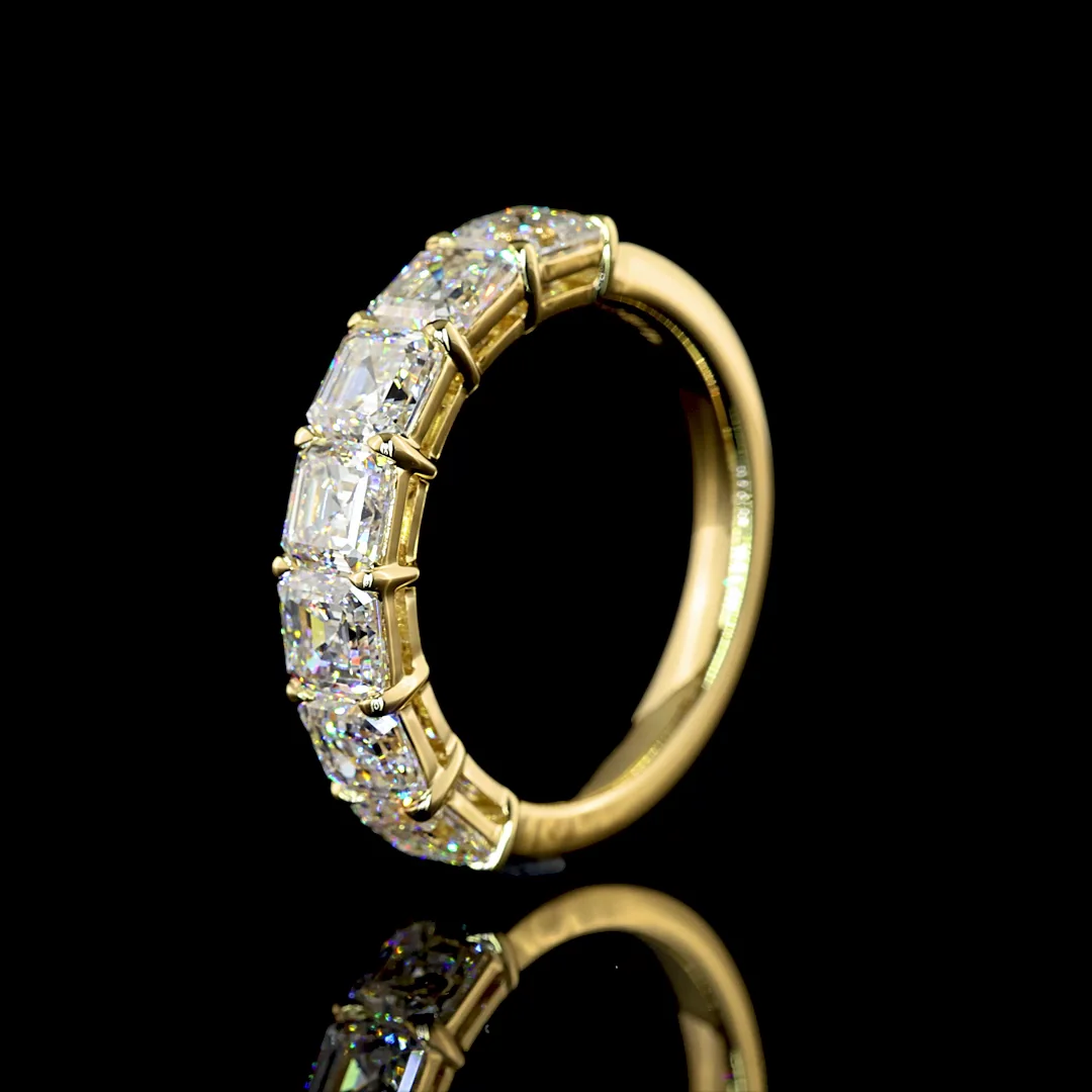 3.2 Cts 14k Yellow Gold Asscher Shape 7 Stones Eternity Band - Image 4
