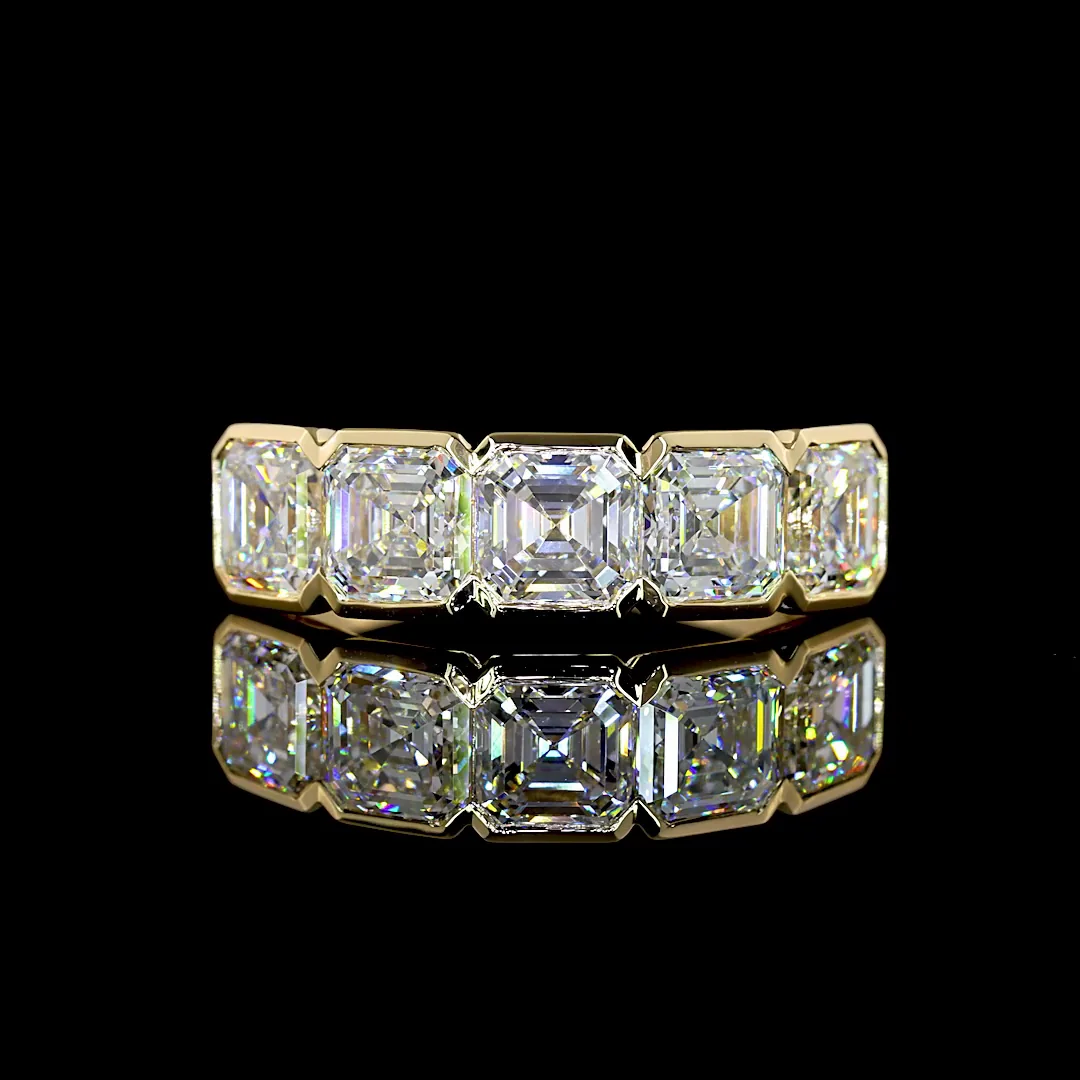 3.11 Cts 14k Yellow Gold Asscher Shape 5 Stones Eternity Band - Video