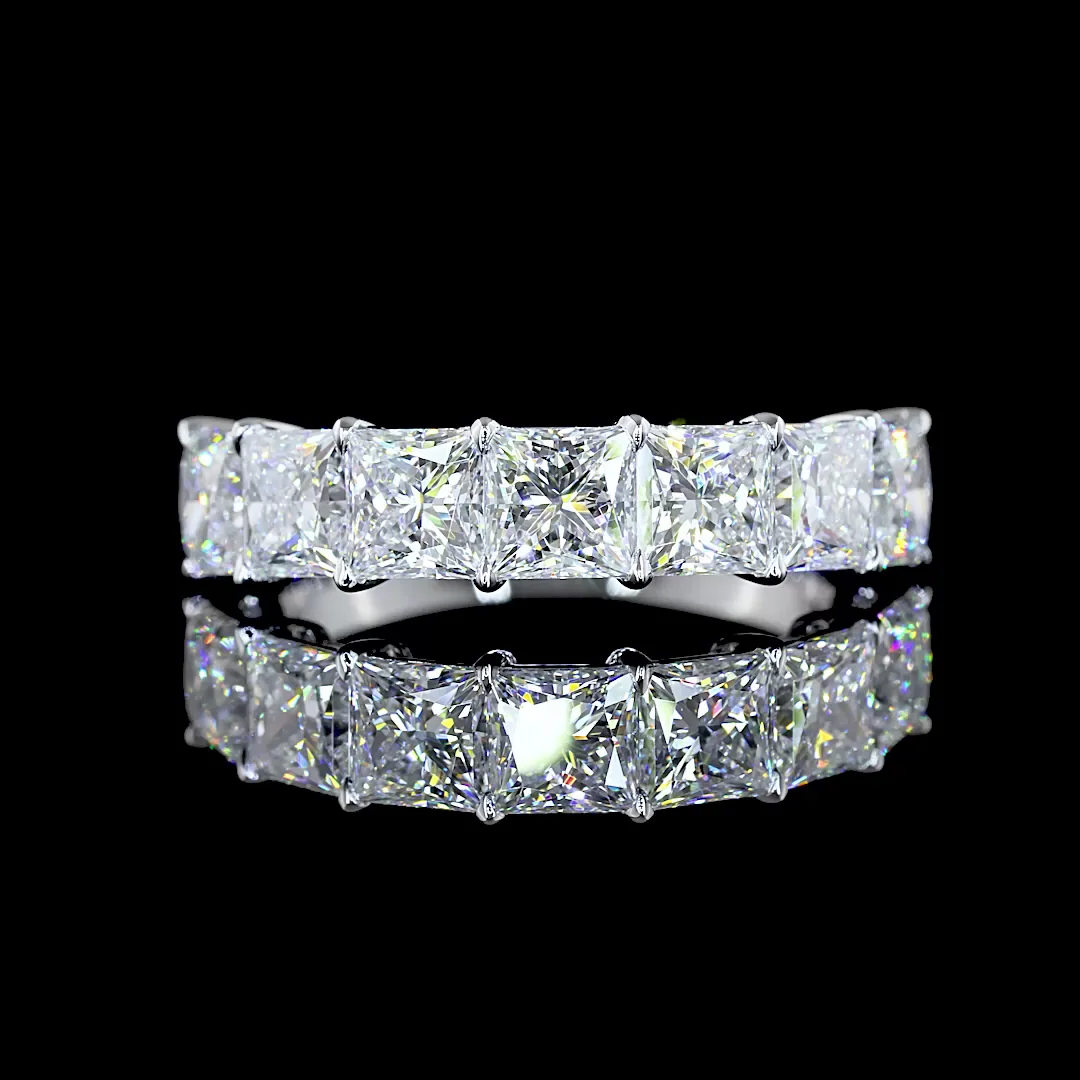3.15 Cts 14k White Gold Princess Shape 7 Stones Eternity Band - Video