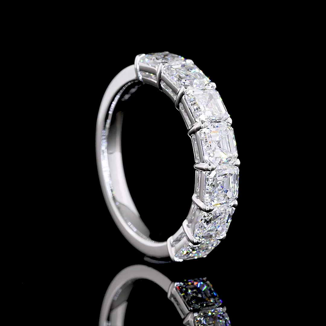 3.14 Cts 14k White Gold Asscher Shape 7 Stones Eternity Band - Image 2