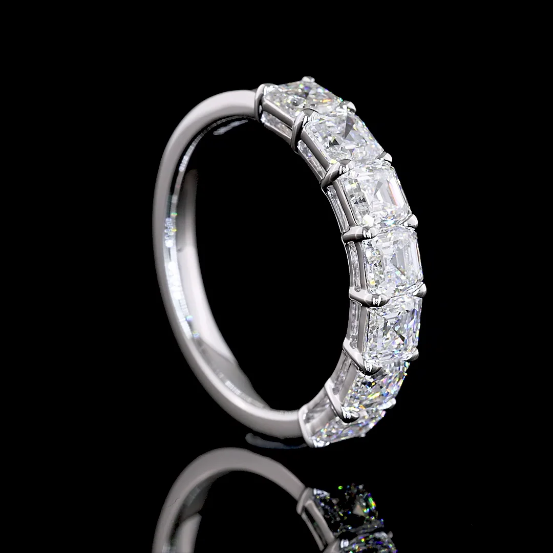 1.99 Cts 14k White Gold Asscher Shape 7 Stones Eternity Band - Image 2