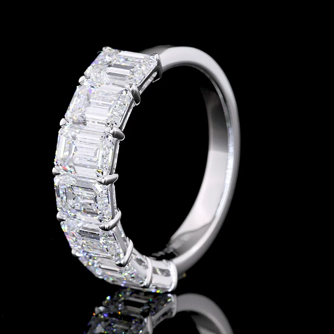 4.1 Cts 14k White Gold Emerald Shape 7 Stones Eternity Band - Image 4