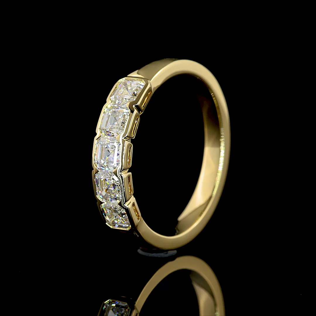 1.03 Cts 14k Yellow Gold Asscher Shape 5 Stones Eternity Band - Image 4