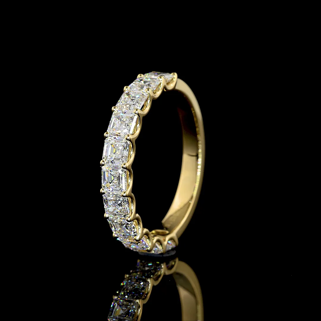 1.96 Cts 14k Yellow Gold Asscher Shape 3/4 Band Eternity Band - Image 4