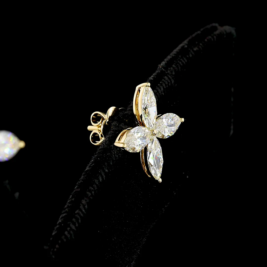 2.48 Cts 14k Yellow Gold Marquise Shape Studs Earring - Image 2