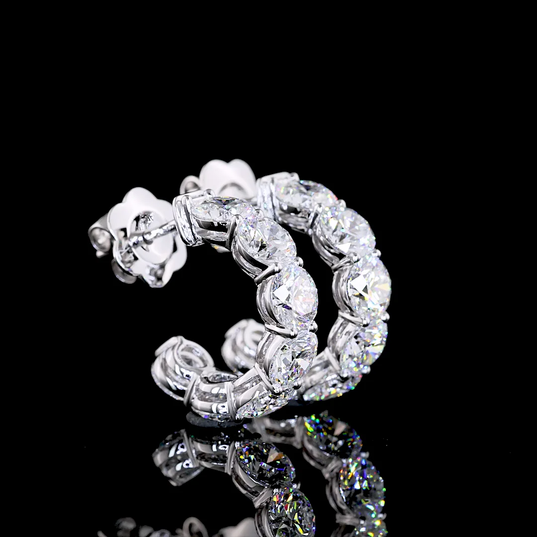 4.57 Cts 14k White Gold Round Shape C Hoops Earring - Video