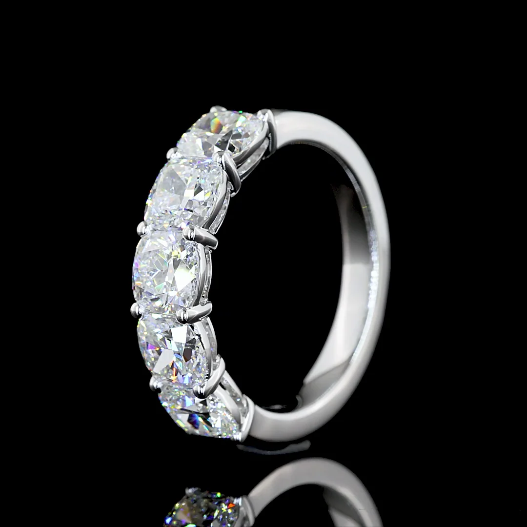 3 Cts 14k White Gold Square Cushion Brilliant Shape 5 Stones Eternity Band - Image 4