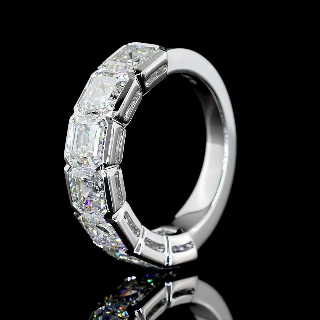 5.08 Cts 14k White Gold Asscher Shape Half Eternity Eternity Band - Image 4