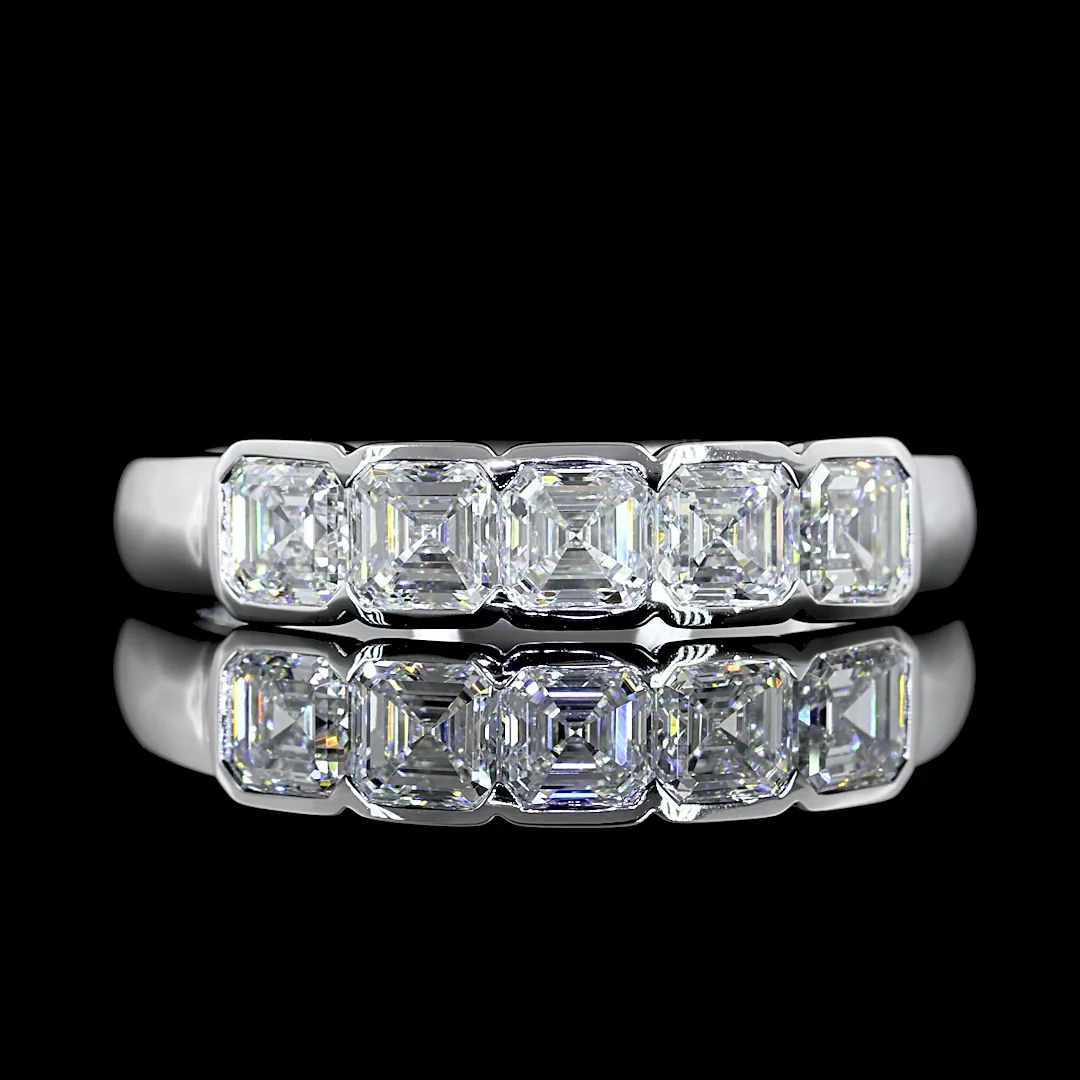 1.03 Cts 14k White Gold Asscher Shape 5 Stones Eternity Band - Video