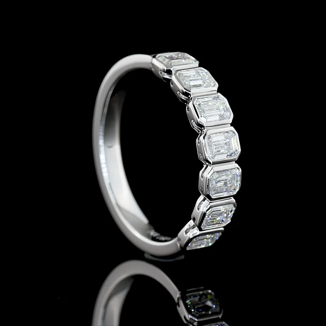 0.99 Cts 14k White Gold Emerald Shape 7 Stones Eternity Band - Image 2