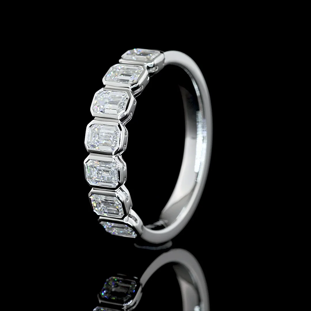 0.99 Cts 14k White Gold Emerald Shape 7 Stones Eternity Band - Image 4