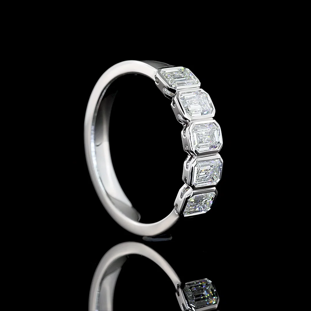 1 Cts 14k White Gold Emerald Shape 5 Stones Eternity Band - Image 2