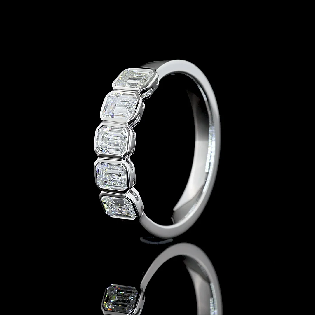 1 Cts 14k White Gold Emerald Shape 5 Stones Eternity Band - Image 4