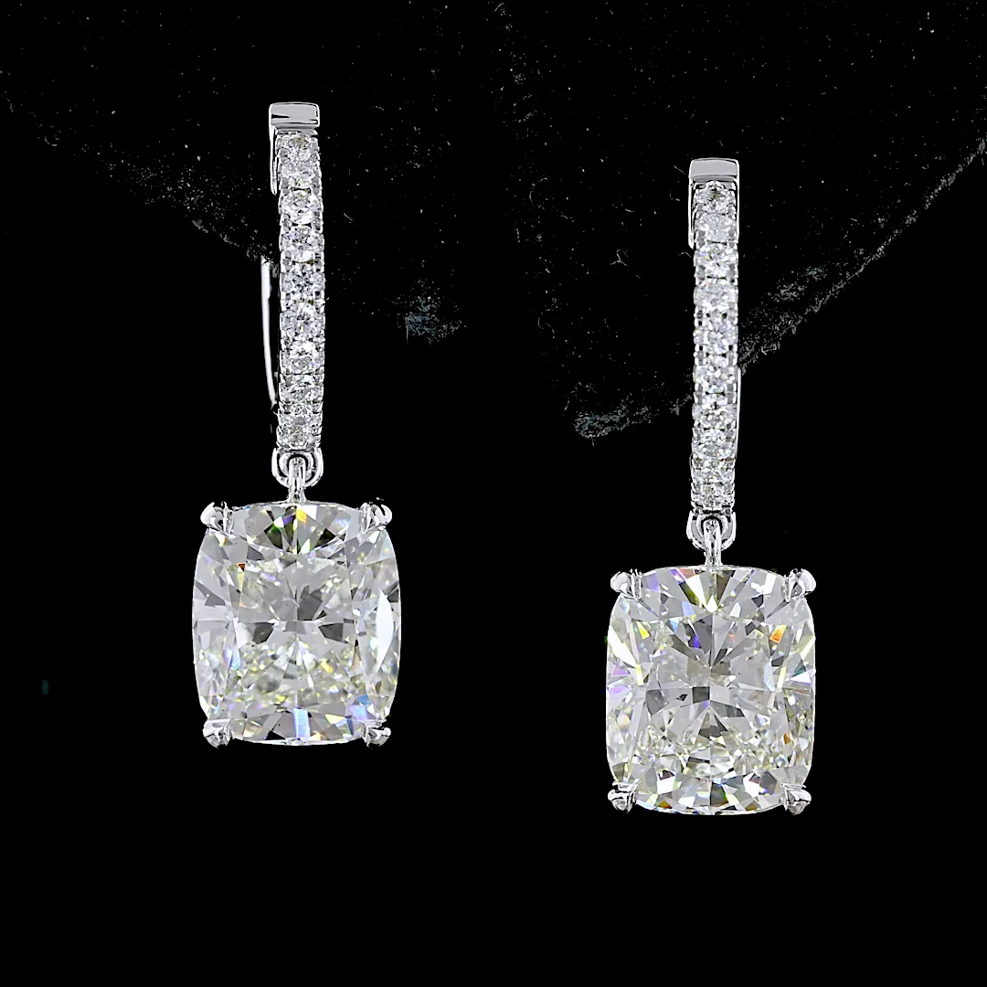 5.22 Cts 14k White Gold Cushion Brilliant Shape Hanging Earring - Image 4