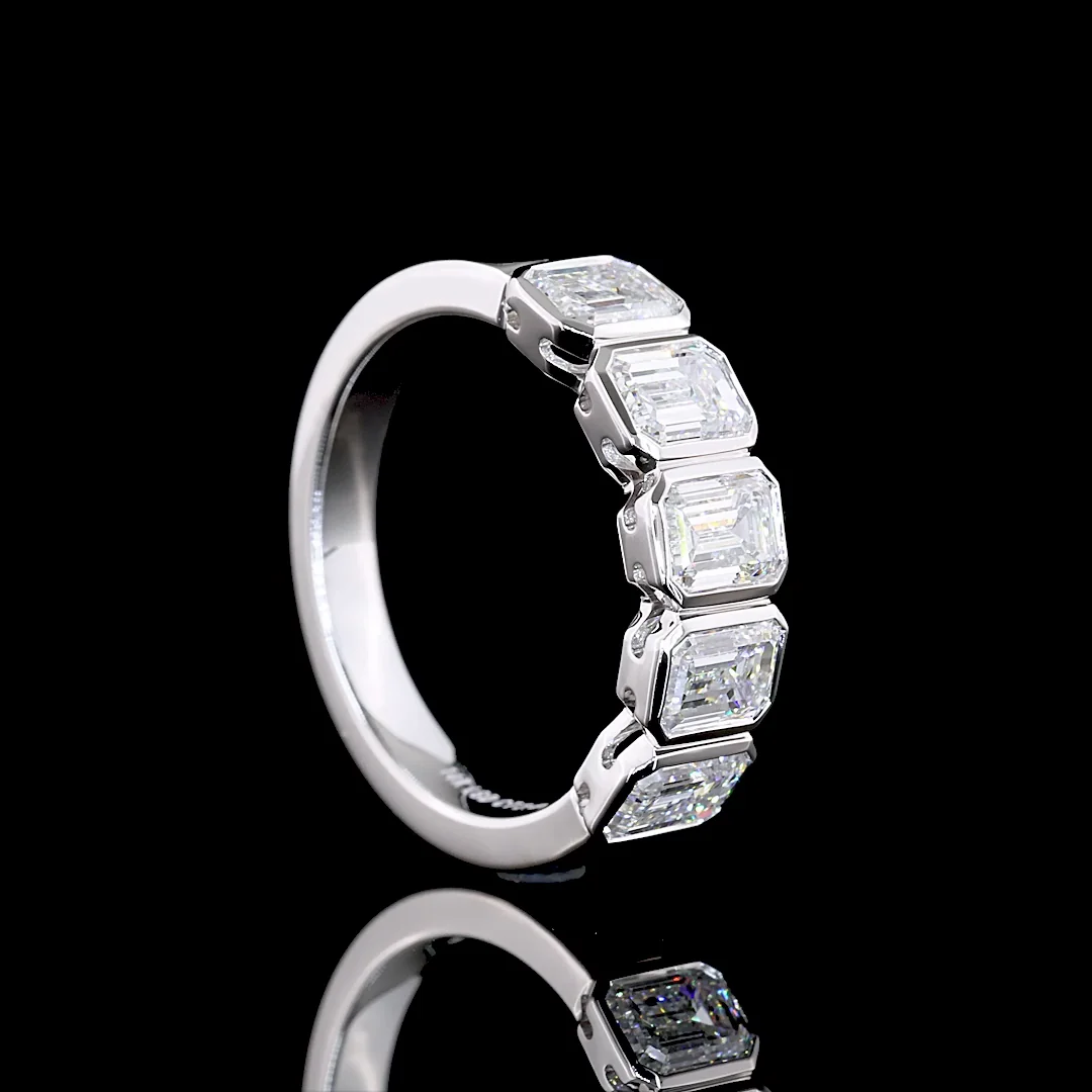 2.07 Cts 14k White Gold Emerald Shape 5 Stones Eternity Band - Image 2