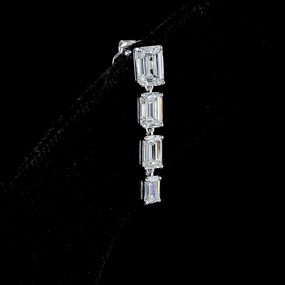 2.62 Cts 14k White Gold Emerald Shape Hanging Earring - Image 4