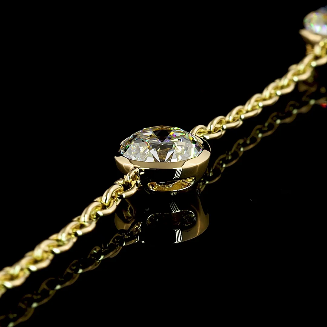 5.21 Cts 14k Yellow Gold Old European Brilliant Shape Station Bracelet - Image 3