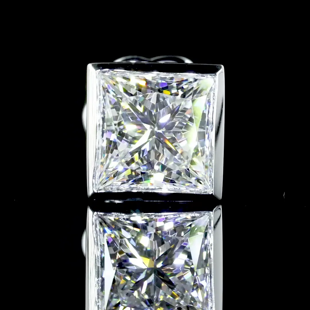 2.08 Cts 14k White Gold Princess Shape Studs Earring - Image 2