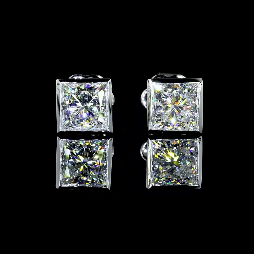 2.08 Cts 14k White Gold Princess Shape Studs Earring - Image 3